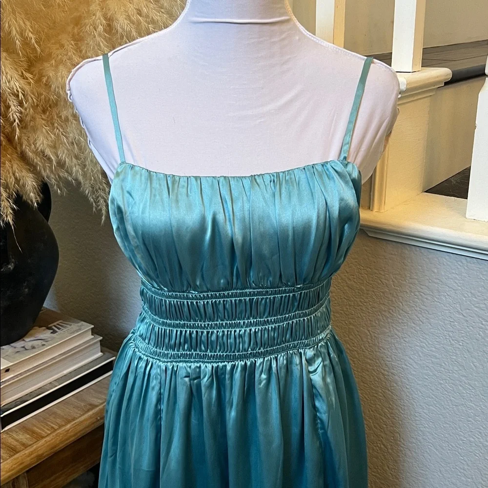 Abercrombie & Fitch Smocked Bodice Satin Maxi Dress with side slit Size Small